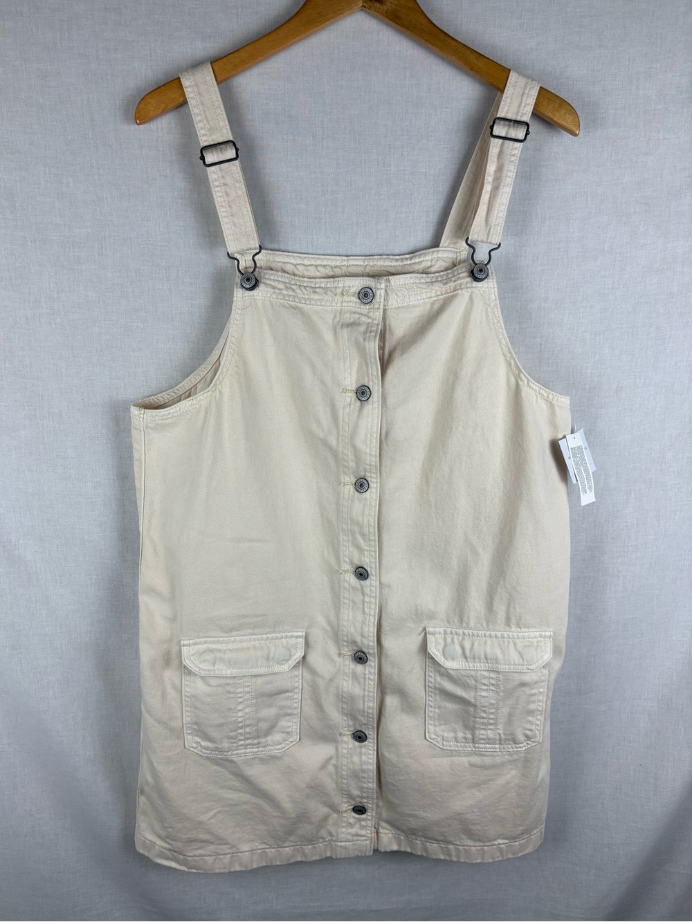 NWT American Eagle Cream Button-Front Pinafore Overall Dress Size XL